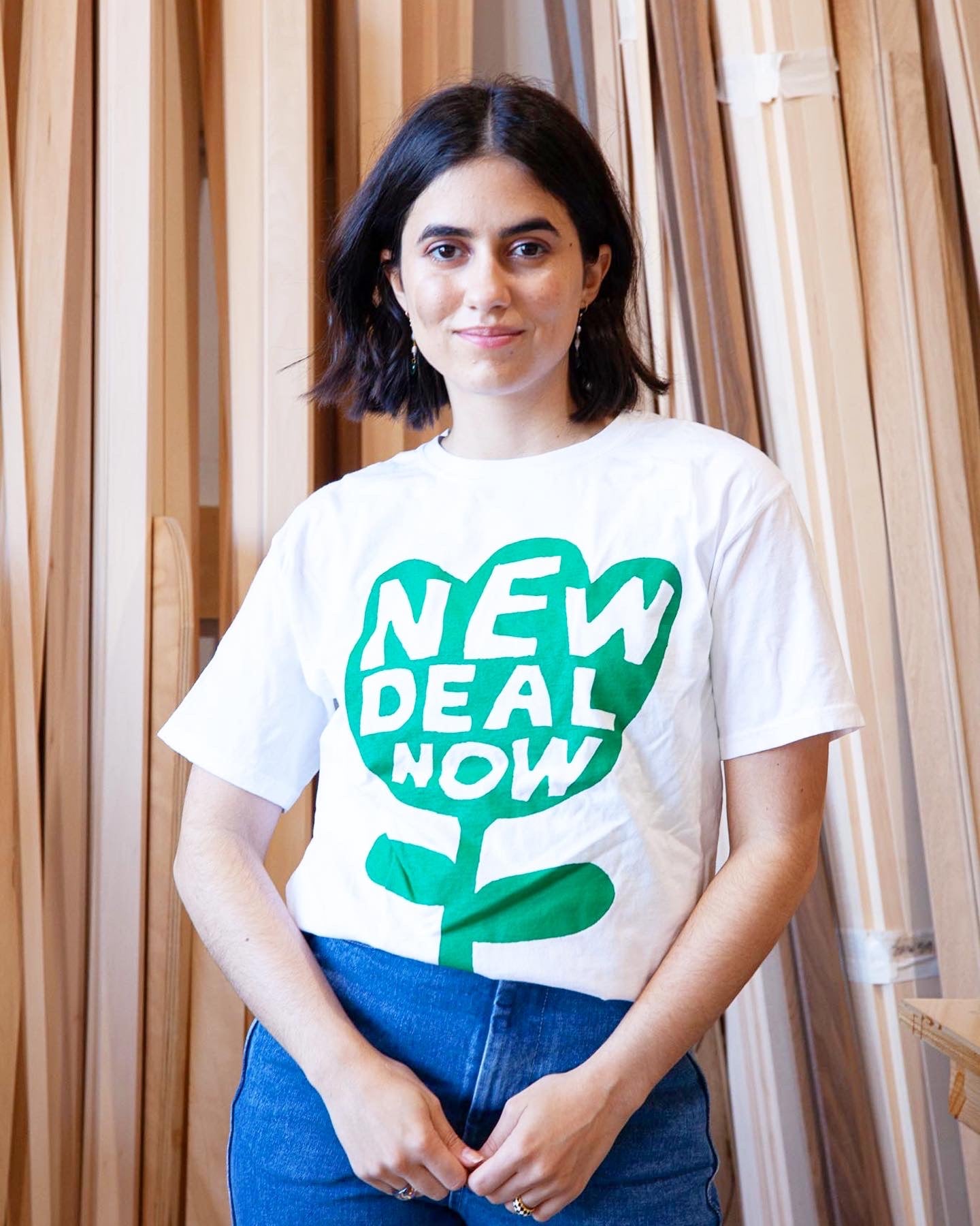 Nat Russell “New Deal Now” shirt for Small Works